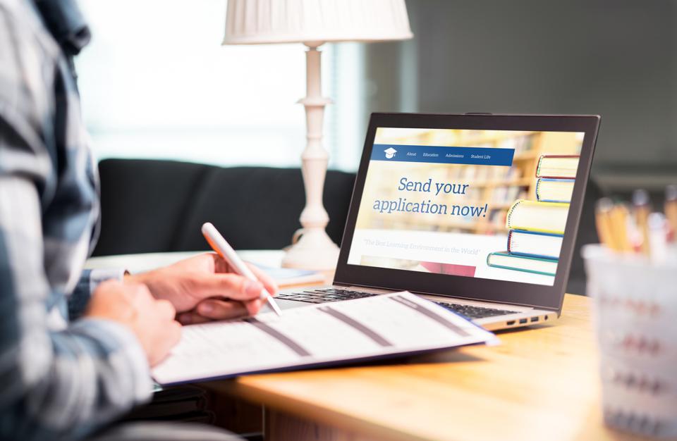 computer screen showing college application form