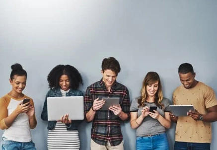 college students with tech devices