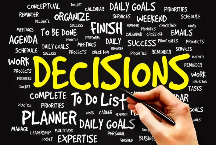 hand writing a word cloud about decisions