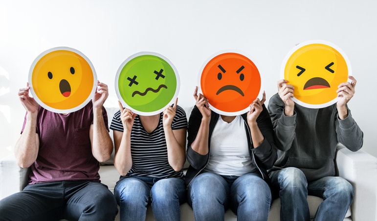 People with emotion masks
